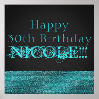 Aqua Blue Sparkle Modern Glam Sequins Party Banner