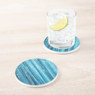 Aqua Blue Sparkle Stripes Coaster