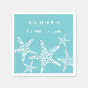 Aqua Blue Starfish Coastal Beach House Family     Napkin