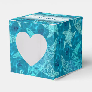 Aqua Blue Starfish Pattern Heart Favour Box