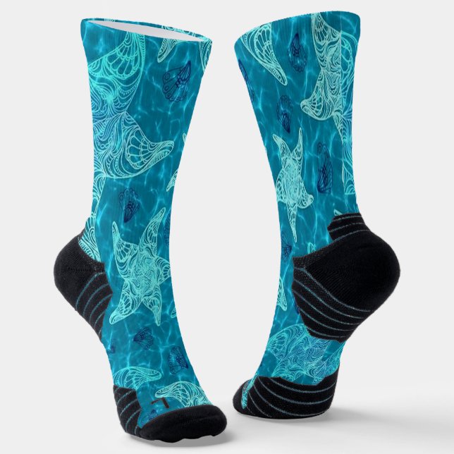 Aqua Blue Starfish Pattern Socks (Angled)