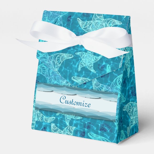 Aqua Blue Starfish Pattern Tent Favour Box (Front Side)