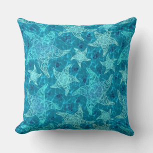 Aqua Blue Starfish Pattern Throw Pillow