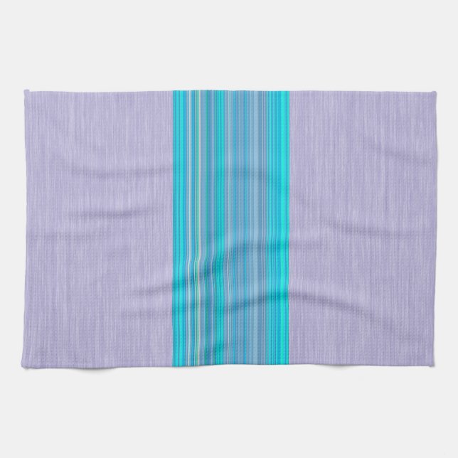 Aqua Blue Striped Pattern on Silver Grey Kitchen Towel (Horizontal)