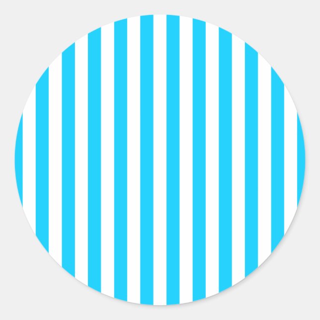 Aqua Blue Stripes Classic Round Sticker (Front)
