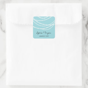 Aqua Blue Stylish Sparkling Lights Classy Wedding Square Sticker
