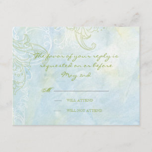 Aqua Blue Sunflower Floral Swirl Modern Wedding RSVP Card