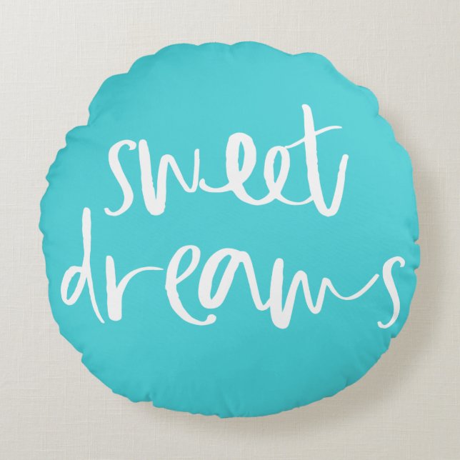 Aqua Blue Sweet Dreams Coussin rond (Devant)