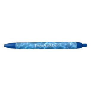 Aqua Blue Swimming Pool Curly Signature Name Ink Pen