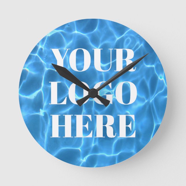 Aqua Blue Swimming Pool Photo for Your Logo Round Clock (Front)