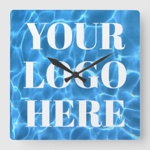 Aqua Blue Swimming Pool Photo for Your Logo Square Wall Clock