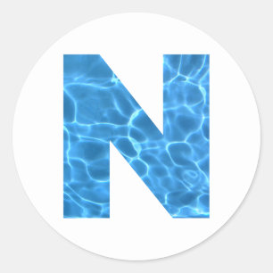Aqua Blue Swimming Pool Photo Monogram N Classic Round Sticker