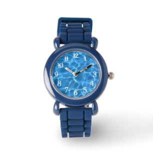 Aqua Blue Swimming Pool Photo White Splash Numbers Watch
