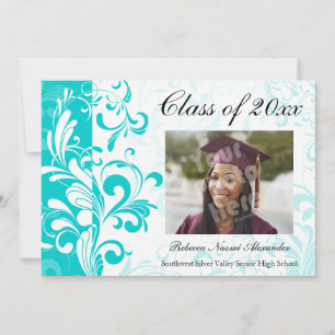 Aqua Blue Swirl Photo Graduation Announcement