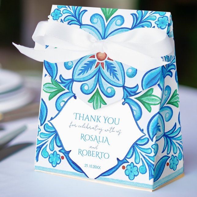 Aqua Blue Talavera tiles monogrammed wedding Favor Box (Aqua Blue Talavera tiles monogrammed wedding Favor Boxes Mexican fiesta wedding favors customized)