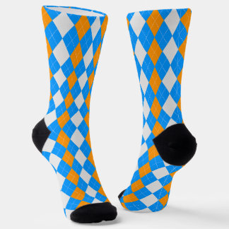 AQUA BLUE & TANGERINE ORANGE Argyle Pattern Socks