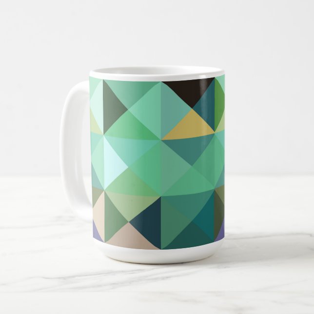 Aqua Blue Teal Abstract Geo Style Mug Cup (Front Left)