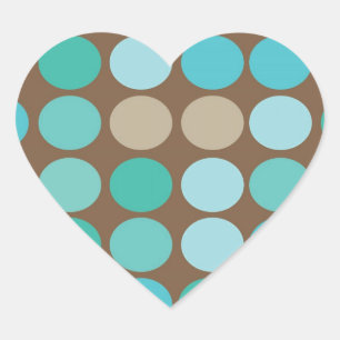 Aqua Blue Teal and Brown Modern Dots Pattern Heart Sticker