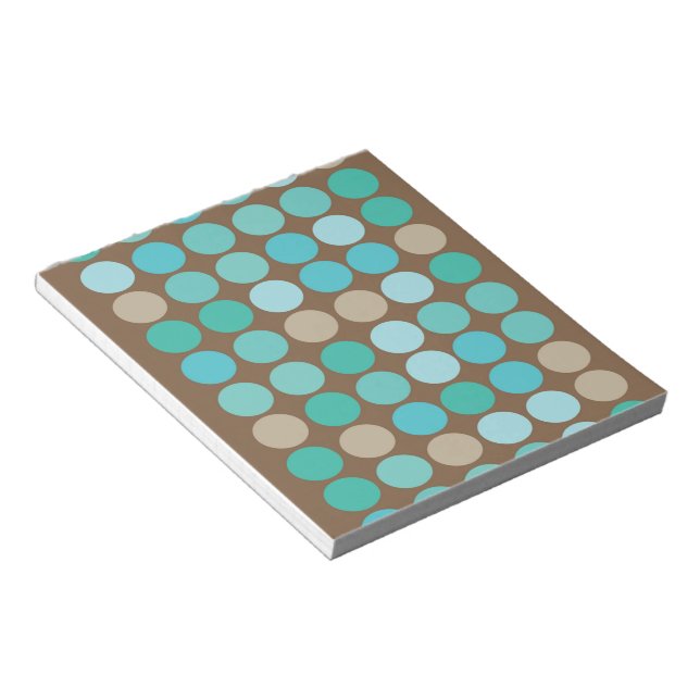 Aqua Blue Teal & Brown Dots Modern Pattern Notepad (Angled)