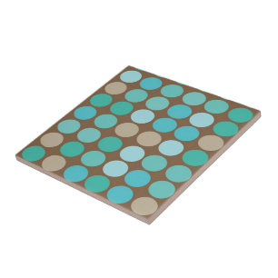 Aqua Blue Teal & Brown Dots Modern Pattern Tile