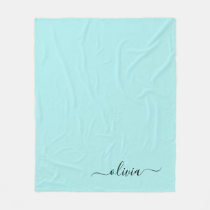 Aqua Blue Teal Girly Script Monogram Name Modern Fleece Blanket