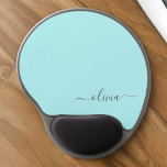 Aqua Blue Teal Girly Script Monogram Name Modern Gel Mouse Pad<br><div class="desc">Aqua Blue Teal Monogram Add Your Own Name Mousepad (Mouse Pad). This makes the perfect sweet 16 birthday,  wedding,  bridal shower,  anniversary,  baby shower or bachelorette party gift for someone that loves glam luxury and chic styles.</div>