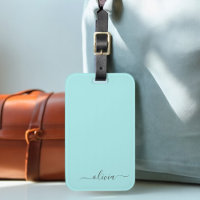 Aqua Blue Teal Girly Script Monogram Name Modern