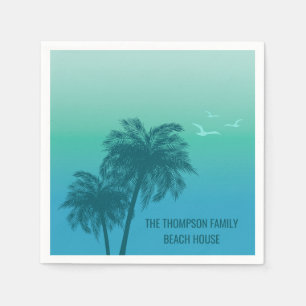 Aqua Blue Teal Green Palm Trees Tropical Summer Napkin