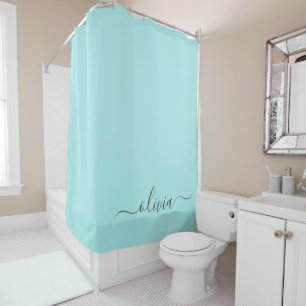 Aqua Blue Teal Modern Script Girly Monogram Name