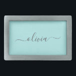 Aqua Blue Teal Modern Script Girly Monogram Name Belt Buckle<br><div class="desc">Aqua Blue Teal Simple Script Monogram Name Belt Buckle. This makes the perfect graduation,  sweet 16 16th,  18th,  21st,  30th,  40th,  50th,  60th,  70th,  80th,  90th,  100th birthday,  wedding,  bridal shower,  anniversary,  baby shower or bachelorette party gift for someone that loves glam luxury and chic styles.</div>