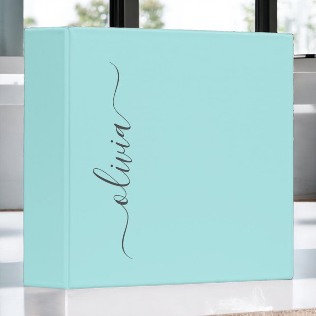 Aqua Blue Teal Modern Script Girly Monogram Name Binder (Creator Uploaded)
