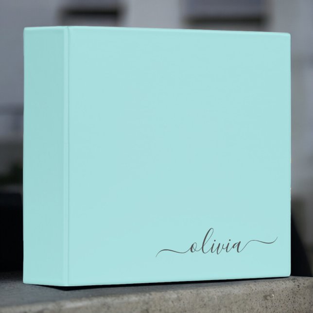 Aqua Blue Teal Modern Script Girly Monogram Name Binder (Creator Uploaded)