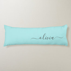 Aqua Blue Teal Modern Script Girly Monogram Name Body Pillow