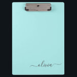 Aqua Blue Teal Modern Script Girly Monogram Name Clipboard<br><div class="desc">Aqua Blue Teal Monogram Name Planning Clipboard. This makes the perfect sweet 16 birthday,  wedding,  bridal shower,  anniversary,  baby shower or bachelorette party gift for someone that loves glam luxury and chic styles.</div>