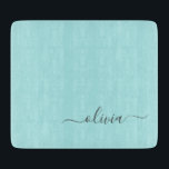 Aqua Blue Teal Modern Script Girly Monogram Name Cutting Board<br><div class="desc">Aqua Blue Teal Simple Script Monogram Name Cutting Board. This makes the perfect graduation,  birthday,  wedding,  bridal shower,  anniversary,  baby shower or bachelorette party gift for someone that loves glam luxury and chic styles.</div>