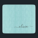 Aqua Blue Teal Modern Script Girly Monogram Name Cutting Board<br><div class="desc">Aqua Blue Teal Simple Script Monogram Name Cutting Board. This makes the perfect graduation,  birthday,  wedding,  bridal shower,  anniversary,  baby shower or bachelorette party gift for someone that loves glam luxury and chic styles.</div>