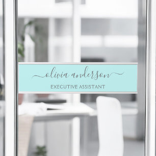 Aqua Blue Teal Modern Script Girly Monogram Name Door Sign