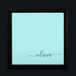 Aqua Blue Teal Modern Script Girly Monogram Name Gift Box<br><div class="desc">Aqua Blue Teal Simple script Monogram Name Jewellery Keepsake Box. This makes the perfect graduation,  birthday,  wedding,  bridal shower,  anniversary,  baby shower or bachelorette party gift for someone that loves glam luxury and chic styles.</div>