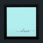 Aqua Blue Teal Modern Script Girly Monogram Name Gift Box<br><div class="desc">Aqua Blue Teal Simple script Monogram Name Jewellery Keepsake Box. This makes the perfect graduation,  birthday,  wedding,  bridal shower,  anniversary,  baby shower or bachelorette party gift for someone that loves glam luxury and chic styles.</div>