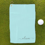 Aqua Blue Teal Modern Script Girly Monogram Name Golf Towel<br><div class="desc">Aqua Blue Teal Monogram Name Golf Towel. This makes the perfect sweet 16 birthday,  wedding,  bridal shower,  anniversary,  baby shower or bachelorette party gift for someone that loves glam luxury and chic styles.</div>