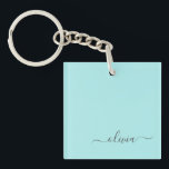 Aqua Blue Teal Modern Script Girly Monogram Name Keychain<br><div class="desc">Aqua Blue Teal Simple Script Monogram Name Keychain. This makes the perfect sweet 16 birthday,  wedding,  bridal shower,  anniversary,  baby shower or bachelorette party gift for someone that loves glam luxury and chic styles.</div>