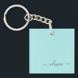 Aqua Blue Teal Modern Script Girly Monogram Name Keychain<br><div class="desc">Aqua Blue Teal Simple Script Monogram Name Keychain. This makes the perfect sweet 16 birthday,  wedding,  bridal shower,  anniversary,  baby shower or bachelorette party gift for someone that loves glam luxury and chic styles.</div>
