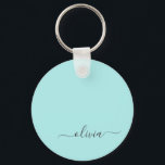 Aqua Blue Teal Modern Script Girly Monogram Name Keychain<br><div class="desc">Aqua Blue Teal Simple Script Monogram Name Keychains (Key Chain). This makes the perfect sweet 16 birthday,  wedding,  bridal shower,  anniversary,  baby shower or bachelorette party gift for someone that loves glam luxury and chic styles.</div>