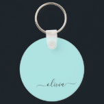 Aqua Blue Teal Modern Script Girly Monogram Name Keychain<br><div class="desc">Aqua Blue Teal Simple Script Monogram Name Keychains (Key Chain). This makes the perfect sweet 16 birthday,  wedding,  bridal shower,  anniversary,  baby shower or bachelorette party gift for someone that loves glam luxury and chic styles.</div>