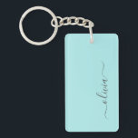 Aqua Blue Teal Modern Script Girly Monogram Name Keychain<br><div class="desc">Aqua Blue Teal Simple Script Monogram Name Keychain. This makes the perfect sweet 16 birthday,  wedding,  bridal shower,  anniversary,  baby shower or bachelorette party gift for someone that loves glam luxury and chic styles.</div>