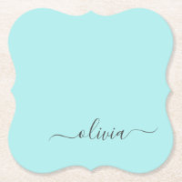 Aqua Blue Teal Modern Script Girly Monogram Name
