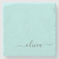Aqua Blue Teal Modern Script Girly Monogram Name