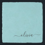 Aqua Blue Teal Modern Script Girly Monogram Name Trivet<br><div class="desc">Aqua Blue Teal Simple Script Monogram Name Stone Trivet. This makes the perfect graduation,  birthday,  wedding,  bridal shower,  anniversary,  baby shower or bachelorette party gift for someone that loves glam luxury and chic styles.</div>