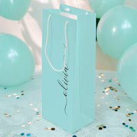 Aqua Blue Teal Modern Script Girly Monogram Name