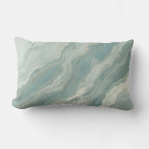 Aqua Blue Teal Sage Green Abstract Print Lumbar Pillow